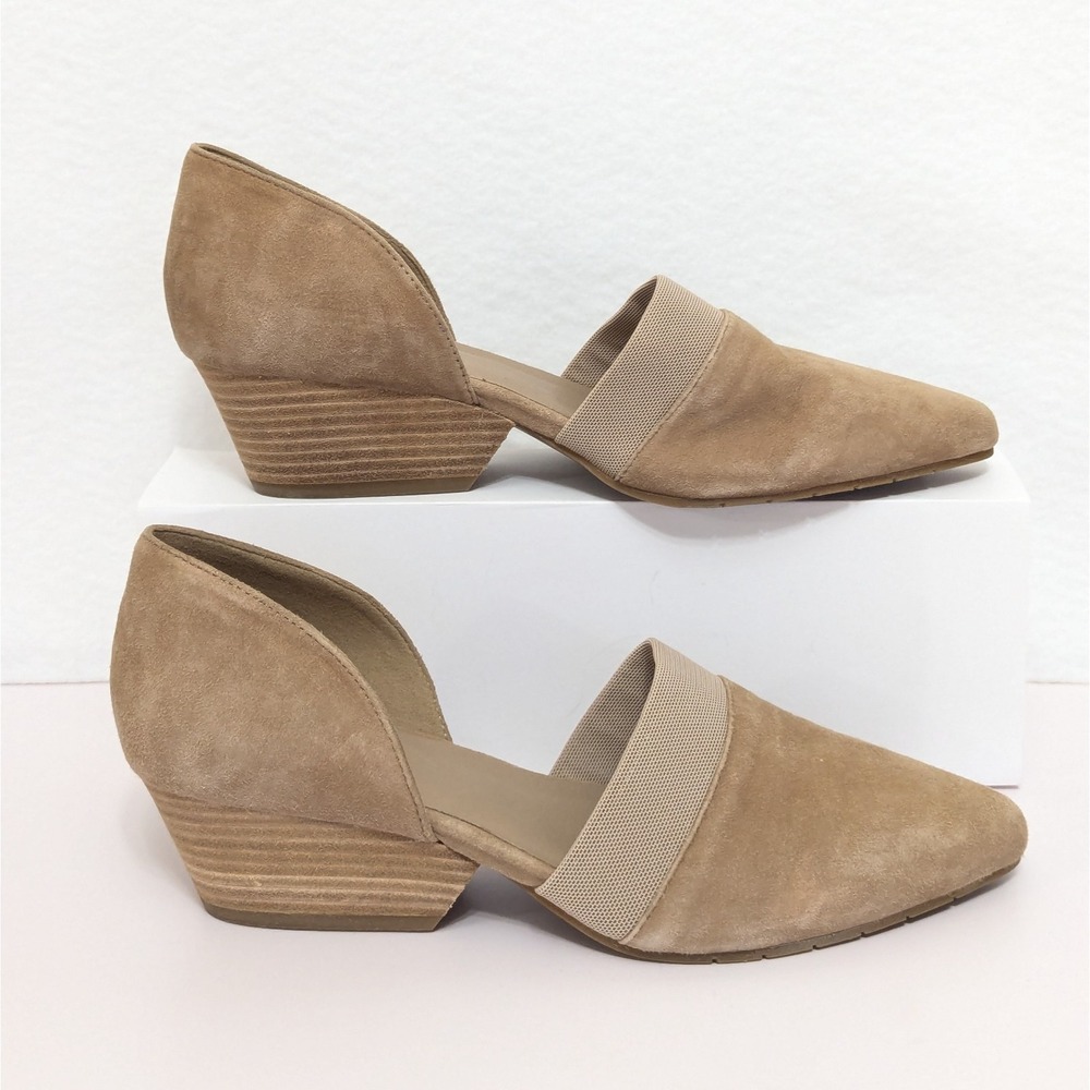 Eileen Fisher Hilly Wedge d'Orsay Pump Size 8.5 Taupe Suede Heels Slip On Shoes